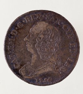 カルロ・エマヌエーレ3世・ディ・サヴォイア（1701年～1773年）（サルデーニャのチャールズ・エマヌエル3世）の時代に発行されたイタリアの銀貨（ハーフエキュ）。1756.直径3.7cm ナポリ、ムゼオ・アルケオロジコ 作： Italian School