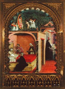 独房の聖ジェロームと聖ジェロームの夢、1450年頃（パネルに油彩） 作： Italian School