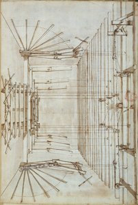 1675年、ヴェネツィアのサンサルヴァトーレ劇場のオペラの舞台装置（紙にペンとインクで洗う） 作： Italian School