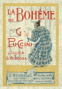 ジャコモプッチニスラボエームの切手サイズの広告、1896年に初演 作： Italian School