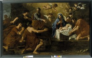 羊飼いたちの崇拝。 17世紀（キャンバスに油彩） 作： Italian School