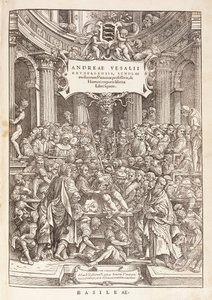 外科劇場で解剖学的解剖を行う著者、1543年