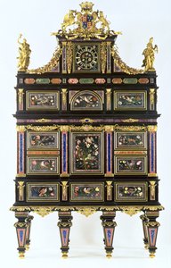 バドミントンキャビネット、c.1720-32（ピエトラデュラ、エボニー、オルモル） 作： Italian School