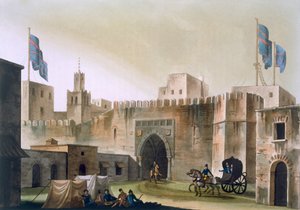 ベニスカー、チュニスへの門、ヨーロッパ人が馬に乗ったギグ、1820年代から30年代