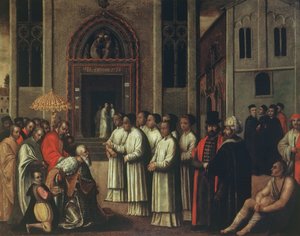 ドージェジアーニが1172年にカリタで教皇アレクサンドル3世（1105-81）に会います 作： Italian School