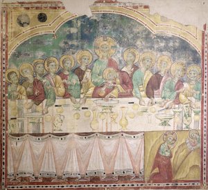 最後の晩餐と庭の苦悶、1300年頃（フレスコ画がキャンバスに転送） 作： Italian School