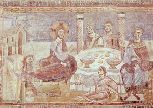 モンテカッシーノ学校サイモンザパリサイ人の家での食事、c.1087 作： Italian School