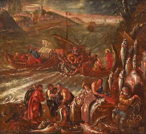 ガリラヤの奇跡、魚の大漁 作： Italian School