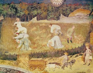 8月、収穫の詳細、1400年頃（フレスコ画）