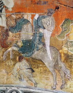 2月、トーナメントでの騎士の詳細、1400年頃（フレスコ画） 作： Italian School