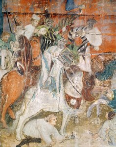 2月、トーナメントでの騎士の詳細、1400年頃（フレスコ画） 作： Italian School