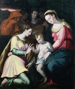 聖カタリナの神秘的な結婚」1600年頃（パネル） 作： Italian School