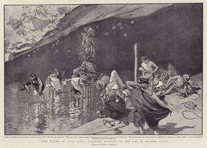「長寿の水」、ヴァル・ディ・マッジョで沐浴する巡礼者たち（イタリア、リトグラフ）