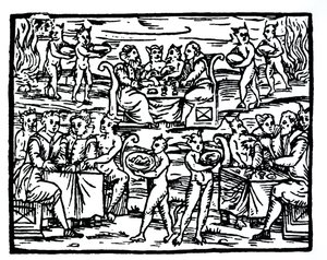 魔女の安息日、19世紀後半に出版された歴史の魔法で使用されたFr M Guaccius、ミラノ1608による大要マレティカルムからのイラストのコピー 作： Italian School