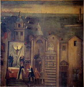 1684年にフランス軍の爆撃を受けたサンタ・マリア・デル・カステッロ教会（ジェノバ）（油彩・キャンバス 作： Italian School