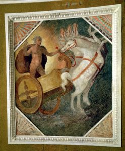 ニュンファエウムのレベルにあるホール、オリンポスから馬車で降りてくるゼウスを描いたヴォールト装飾の詳細、バルトロメオ・アマンナーティ（1511-92）によるものと思われる（フレスコ画 作： Italian School