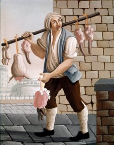 仔牛の頭を売る旅回りの肉屋の水彩画 19世紀 - ナポリ・サンマルティーノ美術館 作： Italian School