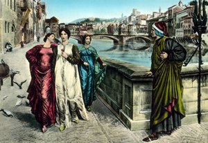 ダンテとベアトリーチェの出会い（カラーリトグラフ 作： Italian School