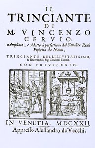 イタリア料理の本、パブのタイトルページ。ヴェネツィア、1622年 作： Italian School
