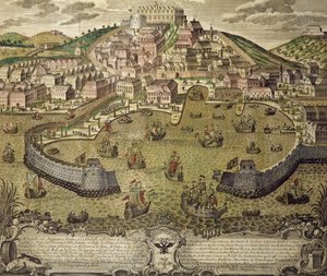 トリエステの街とその自由港、イタリア、彩色彫刻 作： Italian School