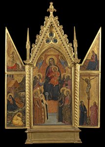 トリプティク - 8人の聖人を囲んだ聖母子像、1330-70年頃（パネルにテンペラ 作： Italian School