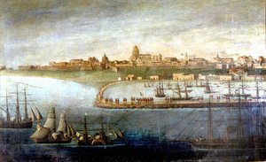 イタリア統一：ジュゼッペ・ガリバルディ（1807-1882）率いる「千人隊」または「赤シャツ隊」の遠征。シチリア島マルサラのバーケージ。匿名の絵画。ミラノのリソルジメント博物館 作： Italian School