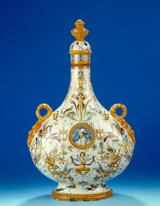 イタリア、ウルビーノのフォンタナのファイアンス工場で作られたマジョリカ（マイオリカ）のひょうたん型花瓶 1570-1580年 パリ、ペトロ・パレ美術館 作： Italian School