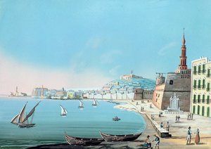 カーマインからのナポリの眺め、c.1845 作： Italian School
