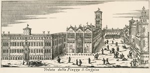 サン・クリスピーノ広場とフェラーラ大聖堂の眺め、彫刻、イタリア 作： Italian School
