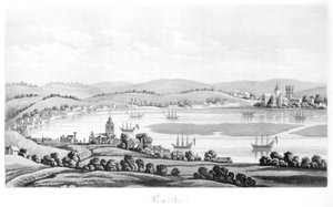 チャールズ2世の治世中にイギリスを通過したコジモ3世の旅（1642-1723）からの1669年のロチェスターの眺め、英語訳、1821年 作： Italian School