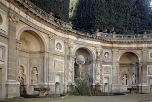 ジャコモデッラポルタ（1532-1602）によって設計されたテアトロデルアクア（ウォーターシアター）の景色。ジョヴァンニフォンタナ（1540-1614）とカルロマデルノ（1556-1629）1601 作： Italian School