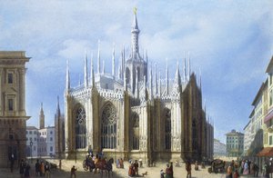 ミラノとその周辺の景色から見たミラノ大聖堂の裏側の景色 作： Italian School