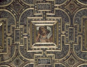 Pier Maria Pennacchi（1464-1514/15）による塗装パネルを備えたパネル張りの天井の眺め（木） 作： Italian School