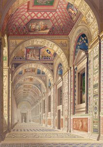 1814年にルーズリーフとして公開されたDelle Loggie di Rafaele nel Vaticanoのラファエルの装飾が施されたバチカンの2階のロッジアの眺め（手書きの彫刻） 作： Italian School