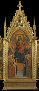 8人の聖人と一緒に即位した聖母子（中央のパネル）、c.1330-70（パネルのテンペラ） 作： Italian School