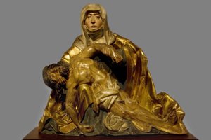 1510年から1520年頃に亡くなったキリストに慈悲を与える聖母、南チロル地方、彩色されたドレアーの木で作られたプレデルの彫刻、バイヨンヌのボナ美術館に保存されています。セルバ・フォトグラフィー、2008年 作： Italian School