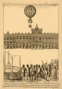 熱気球の眺め。 それは以前に行われました、パブ。 1793年。 作： Italian School