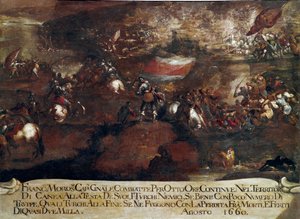 カンディア（クレタ島）の戦争：。"Battle of Chania led by Francesco Morosini (1619-1694) in August 1660" (クレタ島戦争(1645-69): the assault of Canea led by Francesco Morosini in august 1660)ヴェネツィア派の絵画 作： Italian School