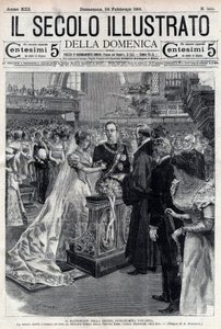 オランダ女王ウィルヘルミーナとメックレンブルク公爵の結婚式 1901年 - オランダ女王ウィルヘルミーナ（1880-1962）とメックレンブルク・シュヴェリン公爵ヘンリー（1876-1934）の結婚 - 1901年2月24日の「Il secolo illustrato」の表紙。 作： Italian School