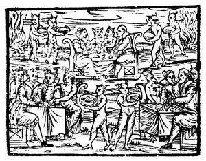 安息日でごちそうを魔女と魔術師、フランチェスコマリアグアッツォ、1608年に大要 作： Italian School