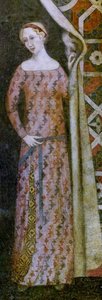幾何学模様のドレープを描く女性、15世紀初頭（フレスコ画）