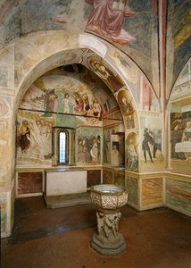 トマソ・マゾリーノ・ダ・パニカーレ（1383-c.1447）による聖ヨハネの生涯の場面を描いたフレスコ画のある洗礼堂の内部（フレスコ画） 作： Italian School