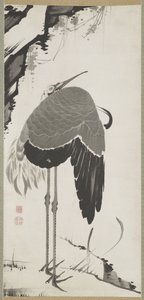 鶴、つる巻、江戸時代（紙にインク） 作： Ito Jakuchu