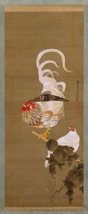 グレープバインの鶏と雄鶏、1792年。 作： Ito Jakuchu