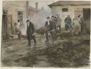 一連の水彩画から厩舎を掃除するブルジョワジーロシア革命、1920 作： Ivan Alexeyevich Vladimirov