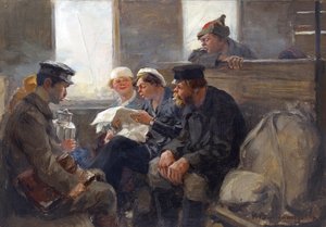 ウラジミロフ、イヴァン・アレクセイヴィッチ（1869-1947）による列車のボルシェヴィキのグループ。 木に油彩