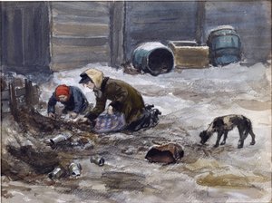 ウラジミロフ、イヴァン・アレクセイヴィッチ（1869-1947）によるペトログラードでの空腹の年（自然から引き出された）。 水彩, ガッシュ ・ 紙