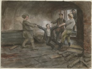 一連の水彩画ロシア革命から拘束され処刑された男、1919年 作： Ivan Alexeyevich Vladimirov