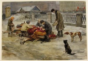 1918年の水彩画ロシア革命シリーズからのペトログラード、1918年