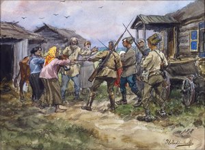 ルガ近くの村での赤軍への牛の接収 作： Ivan Alexeyevich Vladimirov